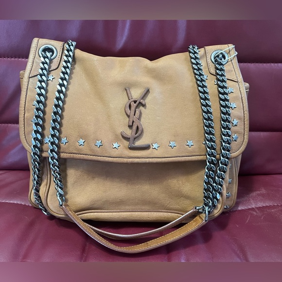 Yves Saint Laurent Handbags - 🏆💎💯 Yves Saint Laurent Niki Studded Flap Chain Leather Shoulder Bag Brown